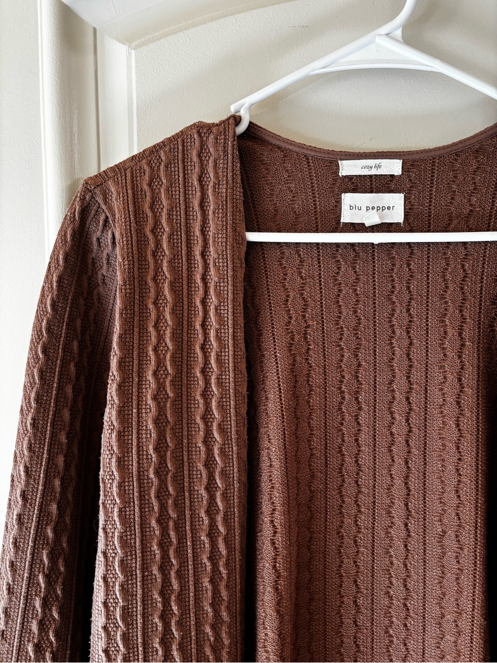 Blu Pepper Brown Cable Knit Women's Sweater Cardigan Size Small